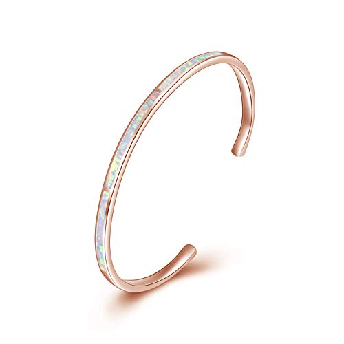 WINNICACA Women Opal Cuff Bangle Bracelet,Hypoallergenic Sterling Silver Inspirational Jewelry Birthday Mother's Day Christmas Gifts for Her Mom Friends (rose gold opal bangle)