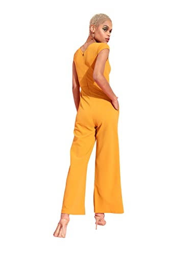 Image of Miss Chase Women's Mustard & Golden Embellished Regular Jumpsuit