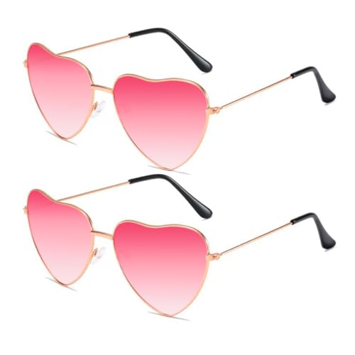 Sprinlot Gafas de Sol Corazón, 2 Pares de Gafas de Sol Corazón Rosa, Gafas de Sol Hippie para Mujer, Divertidas Gafas de Sol para Cumpleaños Fiesta de Carnaval Cosplay