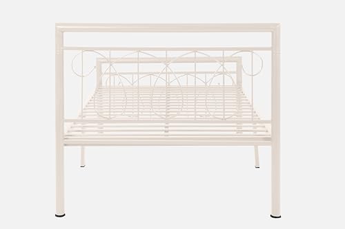 Image of Kovu Metal Single Size Bed Without Storage | Wrought Iron Single Bed with Headboard & Footboard| Sturdy Powder Coated Platform Cot for Bedroom, Living Room, (Kovu Ivory)