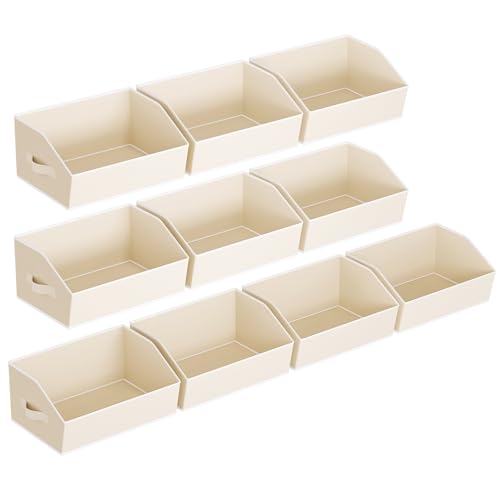 Image of Homsorout Clothes Organizers and Storage - Fabric Cube Bins with Handles, Storage Baskets for Shelves, Trapezoid Collapsible Boxes for Home, Dorm, Office, 10 Pack, Beige