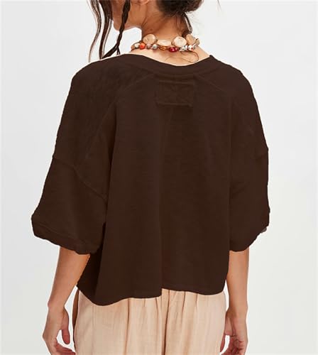 Women Short Sleeve Casual Cardigan Shirt Button Down Open Front V-Neck Loose T-Shirt Y2k Crop Tops Outwear Tee3