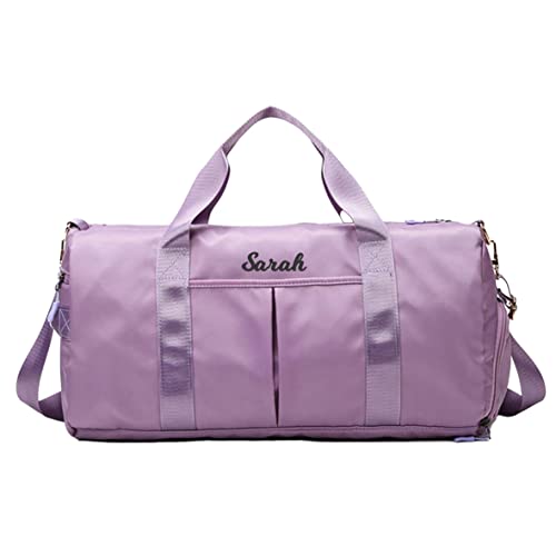 Personalized Travel Bag for Women, Bridesmaid Gift Bag, Weekender Bag with Embroidered Name, Monogram Overnight Duffle Bag with Shoe Compartment and Wet Pocket for Airplane,Gym,Overnight (Purple)