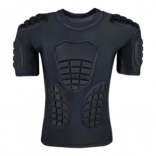 Topeter Fußballtrikot Herren Gepolstert mit Brust Rippe Rücken Schulterpolster Aufprallschutz Shirts für Rugby Baseball Paintball Schwarz L
