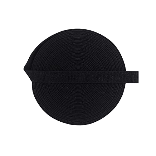 Bristlegrass Shiny Fold Over Elastic Band for Sewing 1/2 Inch 2 Yard Black Foe Roll Spool Stretchy Ribbon for Hair Tie Headband Dress DIY Sewing Trim (2Y 1/2
