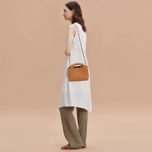 Image of Woven Tote Bag for Women with Coin Purse, Foldable Chain Small Crossbody Handbags, Fashion Shoulder Bag, Hobo Satchel