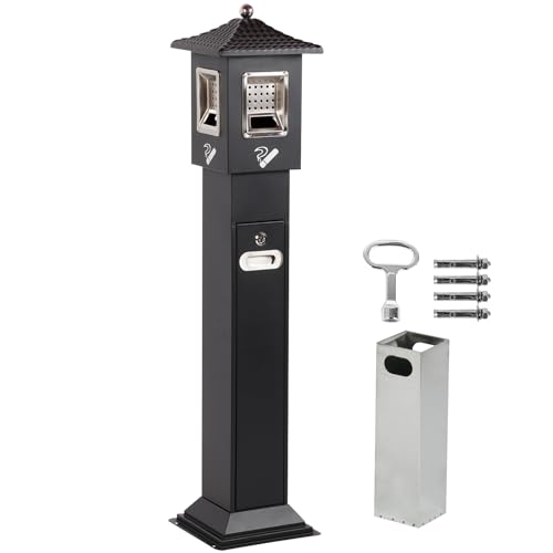 Image of 120cm Standing Waste Containers Trash Cans, Rubbish Bin Indoor Outdoor Stainless Steel Vertical Freestand Trash Bin with Key,Pub Hotel Restaurant Garden Standing Bin (A)