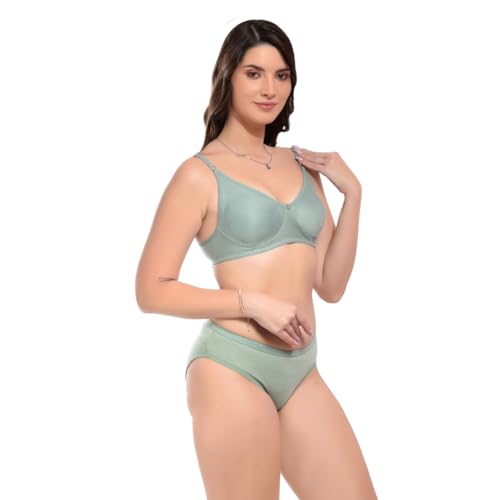 Image of SGC Women Cotton Blend Lingerie Set||Lightly Padded Wirefree Bra & Panty Set||Bridel Set for Women & Girls