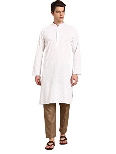 Image of Rajubhai Hargovindas Men Pure Cotton Chikankari Embroidered Straight Kurta