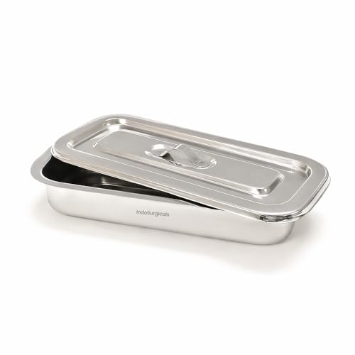 Image of IS IndoSurgicals Stainless Steel Instrument Tray with Cover, Deluxe Quality (1, 8 inchX3 inchX1.5 inch)