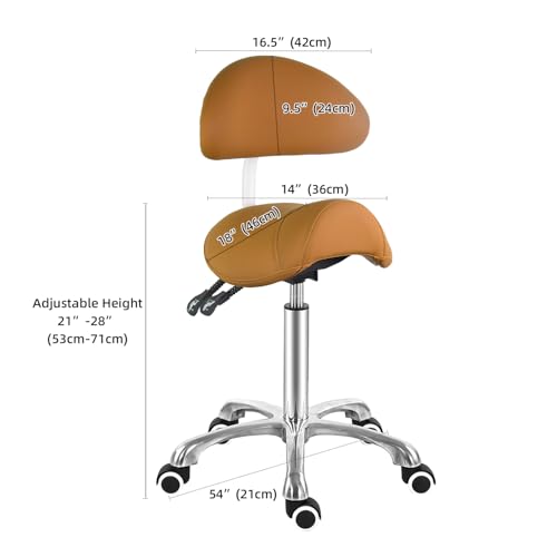 Image of Antlu Saddle Stool Chair with Back Support, Ergonomic Esthetician Stool Chair for Salon Tattoo Spa Medical Dentist Clinic (with Backrest, Camel)