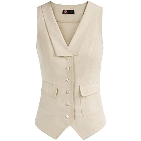 KANCY KOLE Damen Vintage Weste mit Knöpfe Retro Aprikose Weste Elegant Jacke für Party Bankett Sommer Herbst Oberteile Baumwolle Zwei Taschen KC0194S22-02_2XL Cover
