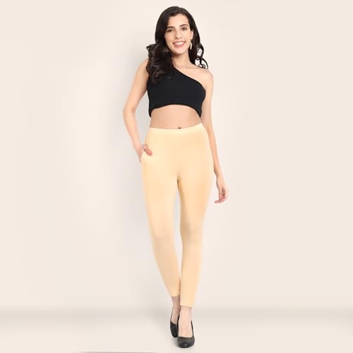 Image of ONE SKY Women Ankle Length Leggings | Premium Cotton Modal Spandex Blend | High Waist Stretchable & Bio-Washed Fabric | Colour-Lock | Ethnic Leggings for Women