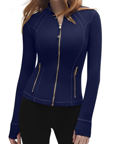 Image of SUUKSESS Women Golden Full Zip Up Workout Cropped Jackets Lightweight Athletic Yoga Tops