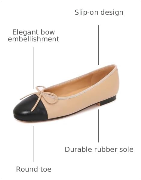 Image of Women's Cap Toe Ballet Flats Two Tone Bow Flats Round Toe Shoes for Women Slip on Casual, Work, Dress Flats Pumps for Women