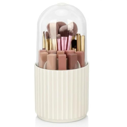Trabag Porte-pinceaux de maquillage avec couvercle, organisateur de pinceaux de maquillage rotatif à 360° avec protection anti-poussière, rangement de...