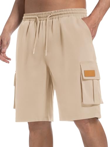 DOWMQ Men's Casual Cargo Shorts Elastic Waist Drawstring Hiking Shorts for Work Athletic Travel Outdoor with Multi Pockets