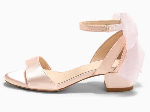 Image of Coutgo Girls Dress Shoes Sandals Chunky Low Heels Bow Ankle Strap Flower Girl Wedding Party Shoes