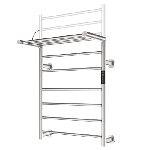 Caldayx Foldable Heated Towel Rack Smart Dual-Zone App & Voice Control Electric Towel Warmer Rack GFCI Plug-in/Hardwired Wall-Mounted Drill-Free Install Brushed CA3-900X550-Pro-S