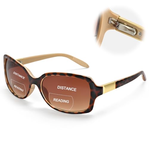 JiSoo Reading Sunglasses 1.5 Bifocal Sunglasses for Women Retro Square Sun Readers with Spring Hinge Tortoise Brown