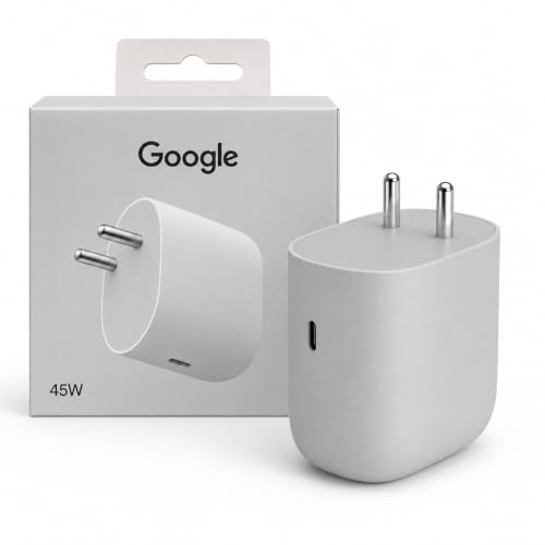 Image of Original Google 45W Type C Fast Charger Adapter | Compatible with Google Pixel 10 /10 Pro /9 Pro XL /9 Pro Fold /9 Pro /9 /9a /8 Pro, Laptop, Tablet, Chromebook & More | Quick Charging USB-C Adapter - White