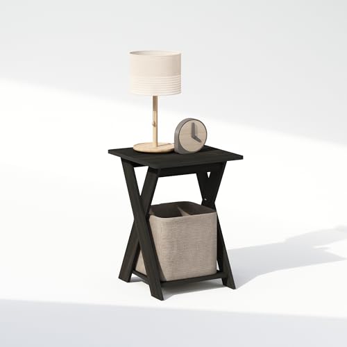 Image of Furinno TIDUR Night Stand, Open Shelf Design X-Legs Nightstand, Criss-Crossed Bedside Table, End Table, Side Table, for Bedroom, Living Room, Espresso