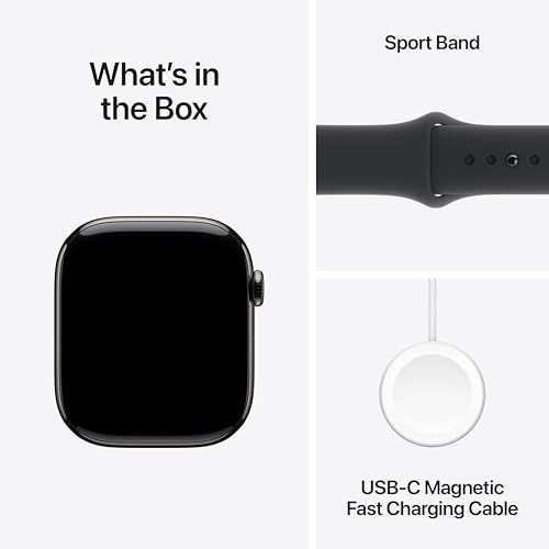 Image of Apple Watch Series 10 [GPS + Cellular 46 mm] Smartwatch with Slate Titanium Case with Black Sport Band- M /L. Fitness Tracker, ECG App, Always-On Retina Display, Water Resistant