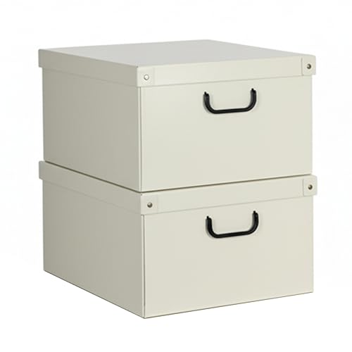Lavatelli – Set de 2 Cajas Organizadoras de Cartón para Armario y Almacenamiento, 39x50x24 cm, con Tapa y Asas, Beige, Ideal para Ropa, Juguetes y Accesorios