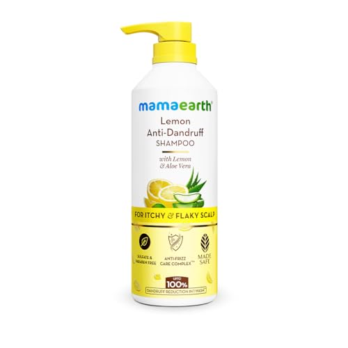 Image of Mamaearth Lemon Anti-Dandruff Shampoo with Lemon, ZPTO, Climbazole, Aloe Vera for Itchy & Flaky Scalp | Upto 100% Dandruff Reduction & 3X Softer Hair in 1 Wash | Soothes Scalp | Reduces Frizz | 600 ml