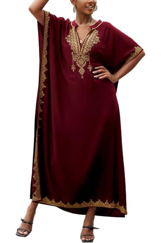 L Peach Vestido Kaftan de Mujer Ropa de Casa Boho Ropa de Hogar Kimono Maxi Vestido de Playa Cover Ups Bata, Talla única