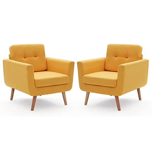 Tbfit Linen Fabric Accent Chairs Set Of 2, Mid Century Modern Armchair For Living Room, Bedroom Button Tufted Upholstered Comfy Reading Accent Chair Sofa(Banana Yellow) #TOP15