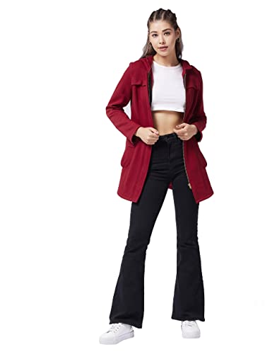 Image of Miss Chase Polyesterblend Women Hooded Full Sleeve Solid Longline Jacket