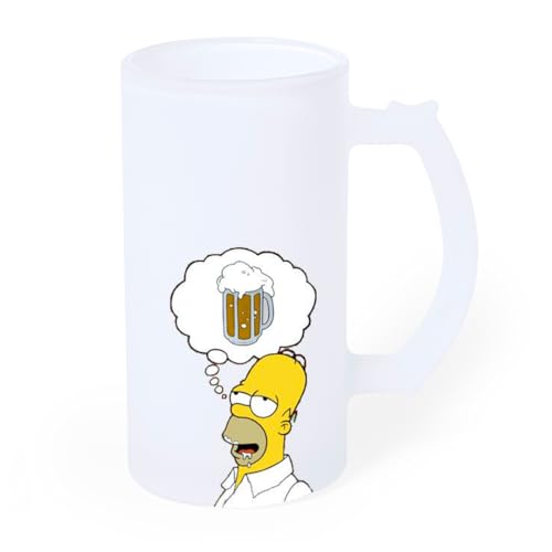Genérico Jarra 500Ml de cerveza helada de Homer amando la cerveza - Jarra bebida refresco cristal esmerilado medio litro - Original regalo Padre Madre Cumpleaños grabado con asa.