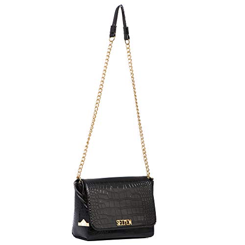 Kit Bolsa Feminina Lateral Croco Com Carteira Preta Selten