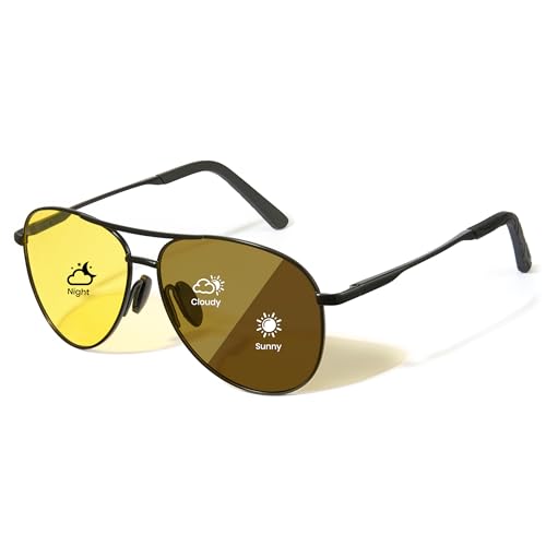 Cyxus Gafas de Sol Fotocromáticas Visión Nocturna para Conducir Lentes Polarizadas Protección UV Antirreflejo（1489Hi02 Amarillo）