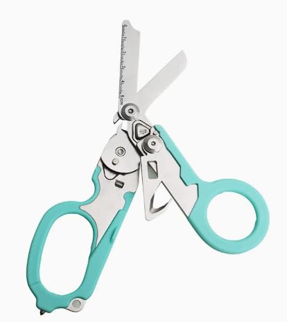 6 in 1 Emergency Response Shears Emergency Scissors Tool Stainless Steel Foldable Scissors Pliers with Strap Cutter and Glass Default (ICY Mint)