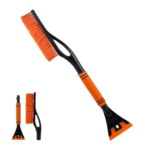 VELLUSTRA Eiskratzer Auto mit Schneebesen Ergonomischer Scheibenkratzer Abnehmbarer Rutschfester Softgriff Langlebiger Schneekratzer Schnell Stabile Winter Zubehoer für Auto (Orange)