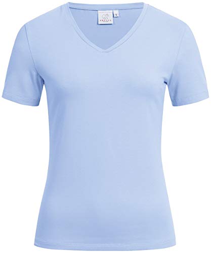 GREIFF Größe L Corporate Wear Damen T-Shirt Regular Fit Kurzarm V-Ausschnitt Hellblau Modell 6867