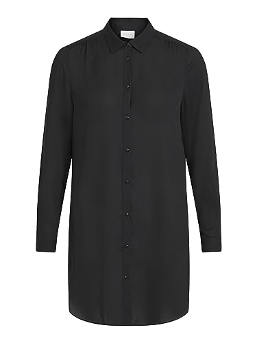 Vila Damen Vilucy Button L/S Tunic - Noos Bluse, Schwarz, 44 EU