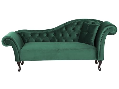 Beliani Chaiselongue Samt grün rechts gesteppt mit Kissen Chesterfield-Stil Lattes