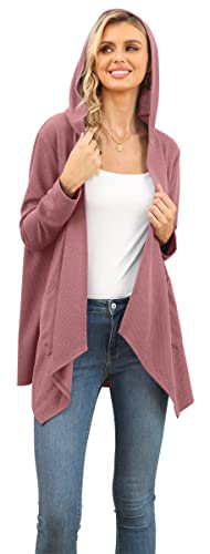 Image of VIISHOW Womens Lightweight Casual Hoodie Cardigans Open Front Waffle Knit Long Sleeve Outwear Coat with Pockets