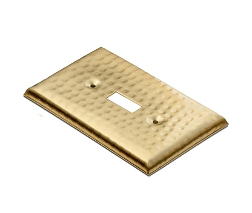 Image of Monarch Abode Single Toggle Light Switch Cover Plate - 1-Gang Brushed Gold Outlet Covers, Hand Hammered Decorative Outlet Cover Wall Plates, Light Switch Plate Covers for Electric Outlets, Pack of 2