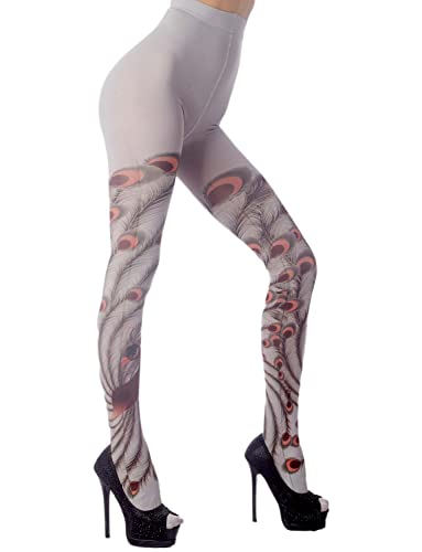 iB-iP Women's Stocking Peacock Tail Print Charming Sheers Seam Tights Pantyhose4