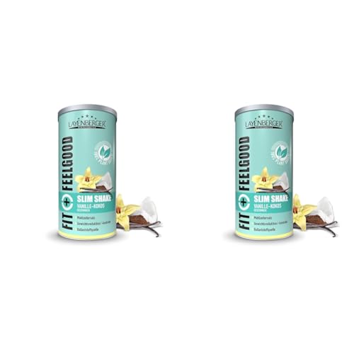 Layenberger Fit+Feelgood Slim Shake Powder vegan - Mahlzeitersatz für 12 Portionen, je 204 kcal, (1x 396 g) - Vanille-Kokos (Packung mit 2)