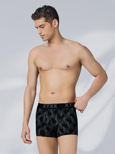 Image of XYXX Men's Matrix Super Combed Cotton Blend Geometric Antimicrobial Trunks with No Marks Waistband (Pack of 2)