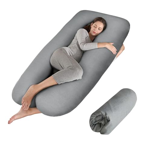 Image of Pregnancy Pillow Cover (ONLY Pillowcase) - U Shaped Pillow Case - Maternity Body Pillow Cover - Removable Soft Cotton Cover (Grey)