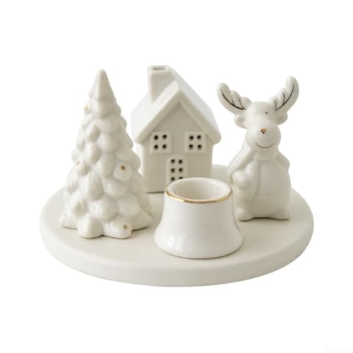 Desiumite Portavelas de Navidad con renos y casas de nieve para decoración navideña, adecuado para salas de estar, repisas y mesas (candelabro de ciervo)