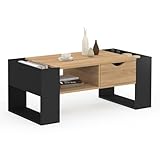 IDMarket - Table Basse rectangulaire Beryl avec tiroir Bois Noir et façon hêtre...
