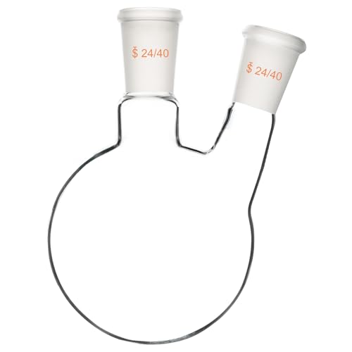 XCD Borosilicate Glass 2-Neck Round Bottom Boiling Flask with 24/40 Center and Side Standard Taper Outer Joint, Heavy Wall, 500 ml