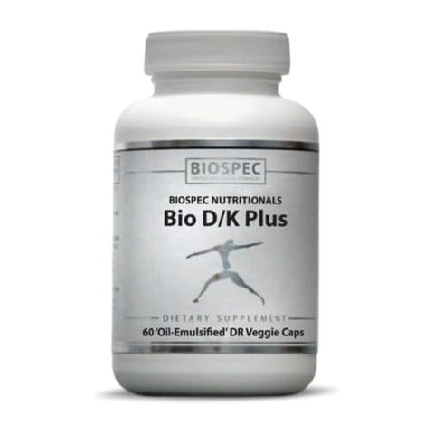BIOSPEC NUTRITIONALS Bio D/K Plus - Vitamin D3 + K2 with 5000 IU of D3 and 200 mcg of Vitamin K2 (MK-7) in a lipsomal Base for Enhanced Absorption (60 Capsules) Cover